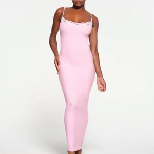 SKIMS Fits Everybody Lace Long Slip Dress in Cherry Blossom